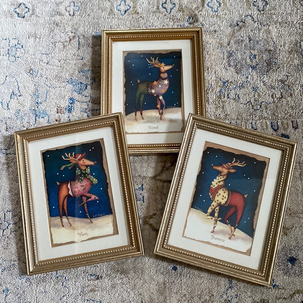 EUC SET OF THREE MODERN REINDEER PRINTS